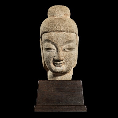 View full screen - View 1 of Lot 3675. A small sandstone head of a Buddha Northern Wei dynasty | 北魏 砂岩石雕佛首.