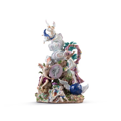 View full screen - View 1 of Lot 633. A Meissen porcelain large figural centerpiece group, 'The Glorification of The Electorate of Saxony', circa 1766.
