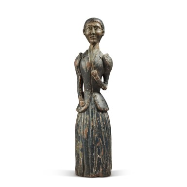 View full screen - View 1 of Lot 1710. Carved and Painted Wood Figured of a Woman, Late 19th or Early 20th Century.