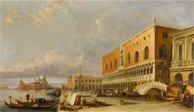 View full screen - View 1 of Lot 215. The Riva degli Schiavoni, Venice, with the Doge's Palace, the Piazzetta San Marco and Santa Maria della Salute beyond.