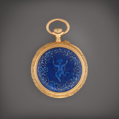View full screen - View 1 of Lot 521. A yellow gold and enamel open faced watch, Circa 1900.