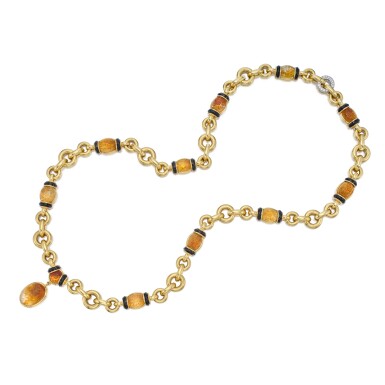 View full screen - View 1 of Lot 78. Gold, Citrine, Enamel and Diamond Necklace-Bracelet Combination.