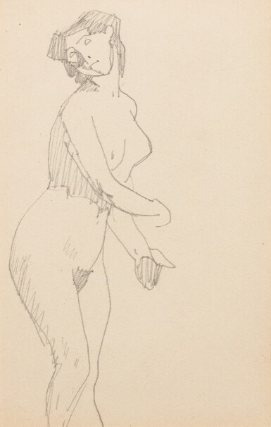 View full screen - View 1 of Lot 244. Femme nue debout de trois quarts vers la droite, main gauche près du corps, main droite en avant.