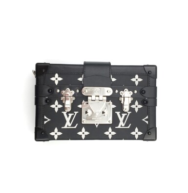 View full screen - View 1 of Lot 748. LOUIS VUITTON | BLACK LIMITED EDITION PETITTE MALLE MINI BAG IN CALFSKIN LEATHER WITH REFLECTIVE MONOGRAM AND SILVERTONE HARDWARE, 2015.