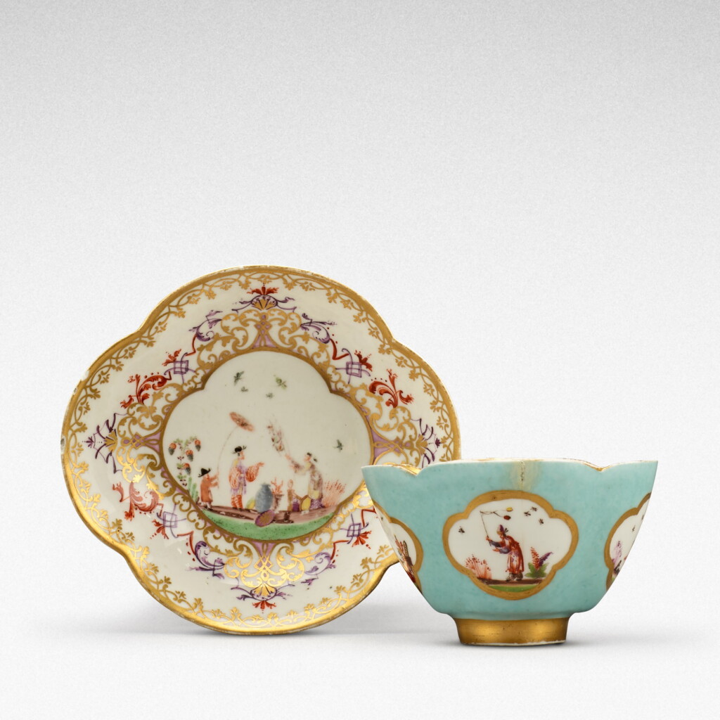 View full screen - View 1 of Lot 105. A Meissen seladon-ground teabowl and a saucer, the tea bowl Circa 1735, the saucer later .