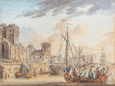 View full screen - View 1 of Lot 445. A Pair of port scenes: Rouen and Lillebonne.