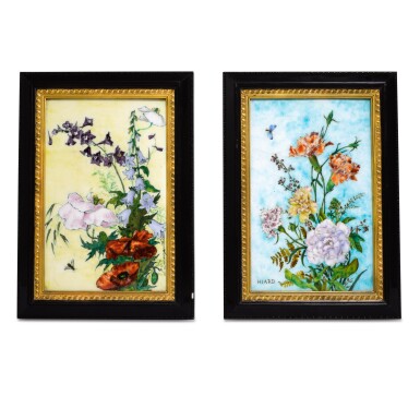 View full screen - View 1 of Lot 131. Two Theodore Deck faience rectangular plaques, second half of the 19th century.