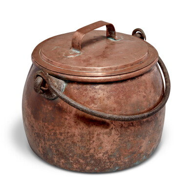 View full screen - View 1 of Lot 545. Rare Large Copper Covered 'Pudding' Pot, Southeastern Pennsylvania, Late 18th or Early 19th Century.