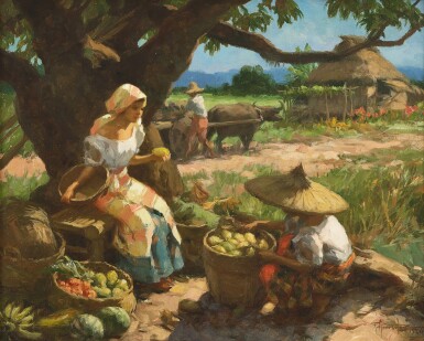 View full screen - View 1 of Lot 787. Fernando Cueto Amorsolo 阿莫索羅 | Under the mango tree 芒果樹下.