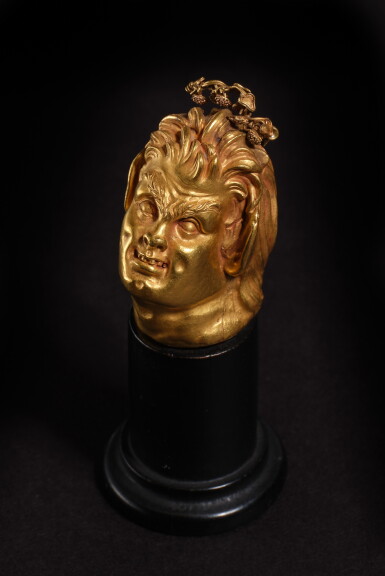 View full screen - View 1 of Lot 59. A Gold Head of a Satyr, Magna Graecia, 4th/3rd century B.C..