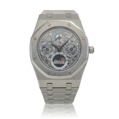 View full screen - View 1 of Lot 104. Royal Oak, Ref. 25829ST.OO.0944ST.01, Stainless steel skeletonized perpetual calendar wristwatch with moon phases, leap-year indication and bracelet Circa 2008 | 愛彼 | 25829ST.OO.0944ST.01型號「Royal Oak」精鋼鏤空萬年曆鍊帶腕錶備月相及閏年顯示,約2008年製.