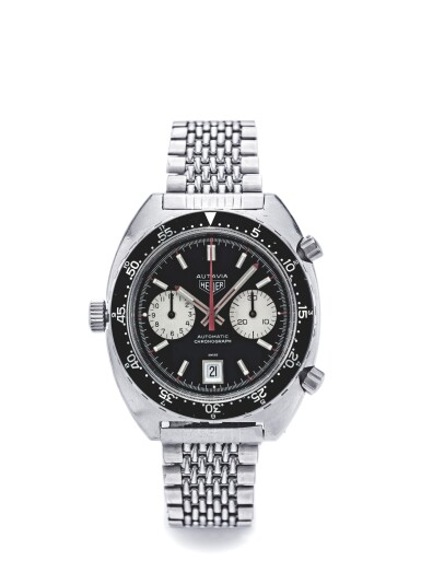 View full screen - View 1 of Lot 68. HEUER | REF 1163 AUTAVIA 'VICEROY', A STAINLESS STEEL CHRONOGRAPH WRISTWATCH WITH DATE AND BRACELET CIRCA 1975.