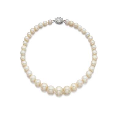 View full screen - View 1 of Lot 600. Exceptional natural pearl and diamond necklace, circa 1920.