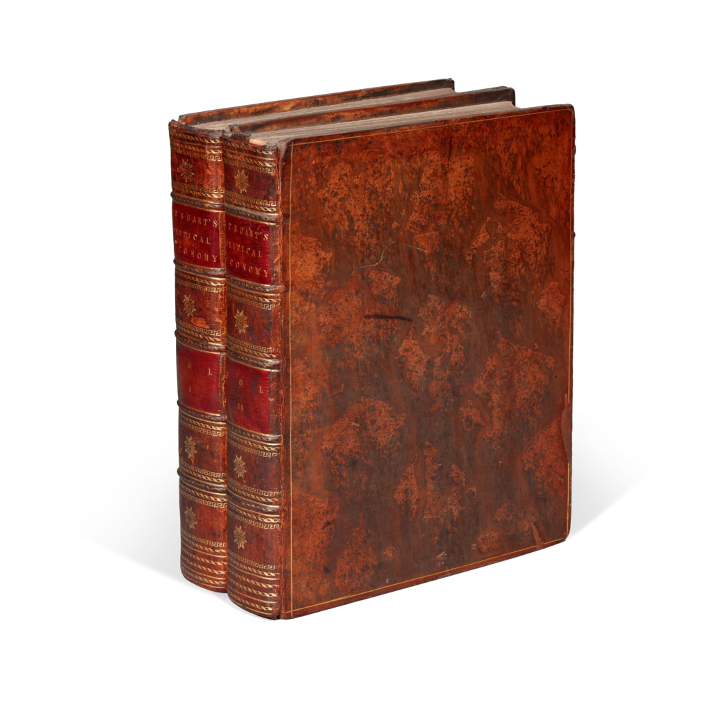 View full screen - View 1 of Lot 112. James Steuart | An Inquiry into the Principles of Political Oeconomy. London, 1767, 2 volumes, contemporary tree calf gilt.