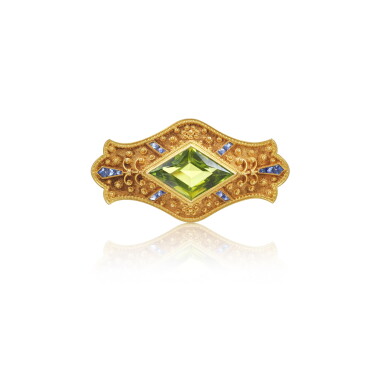 View full screen - View 1 of Lot 865. Gold, peridot and sapphire brooch.