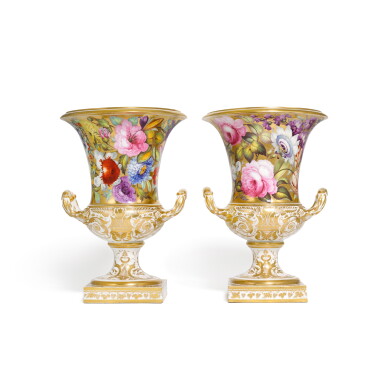 View full screen - View 1 of Lot 193. A pair of Derby (Robert Bloor) two-handled campana vases, circa 1815.