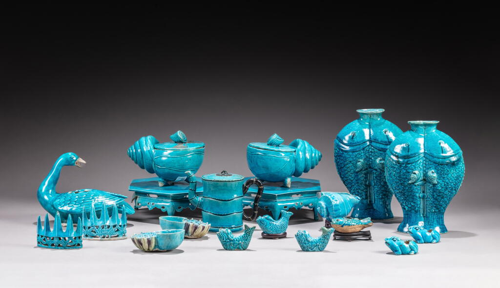 View full screen - View 1 of Lot 161. A group of nineteen turquoise-glazed wares, Qing dynasty, 18th - 19th century.