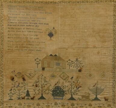 View full screen - View 1 of Lot 604. American Needlework Sampler, Worked by Phebe Aurelia Daman, Dated 1829.
