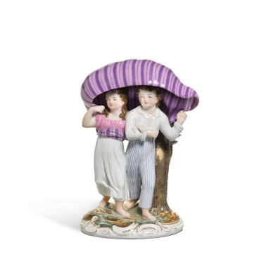 View full screen - View 1 of Lot 292. Paul and Virginie walking: A porcelain figural group, Popov Porcelain Factory, St Petersburg, mid-19th century .