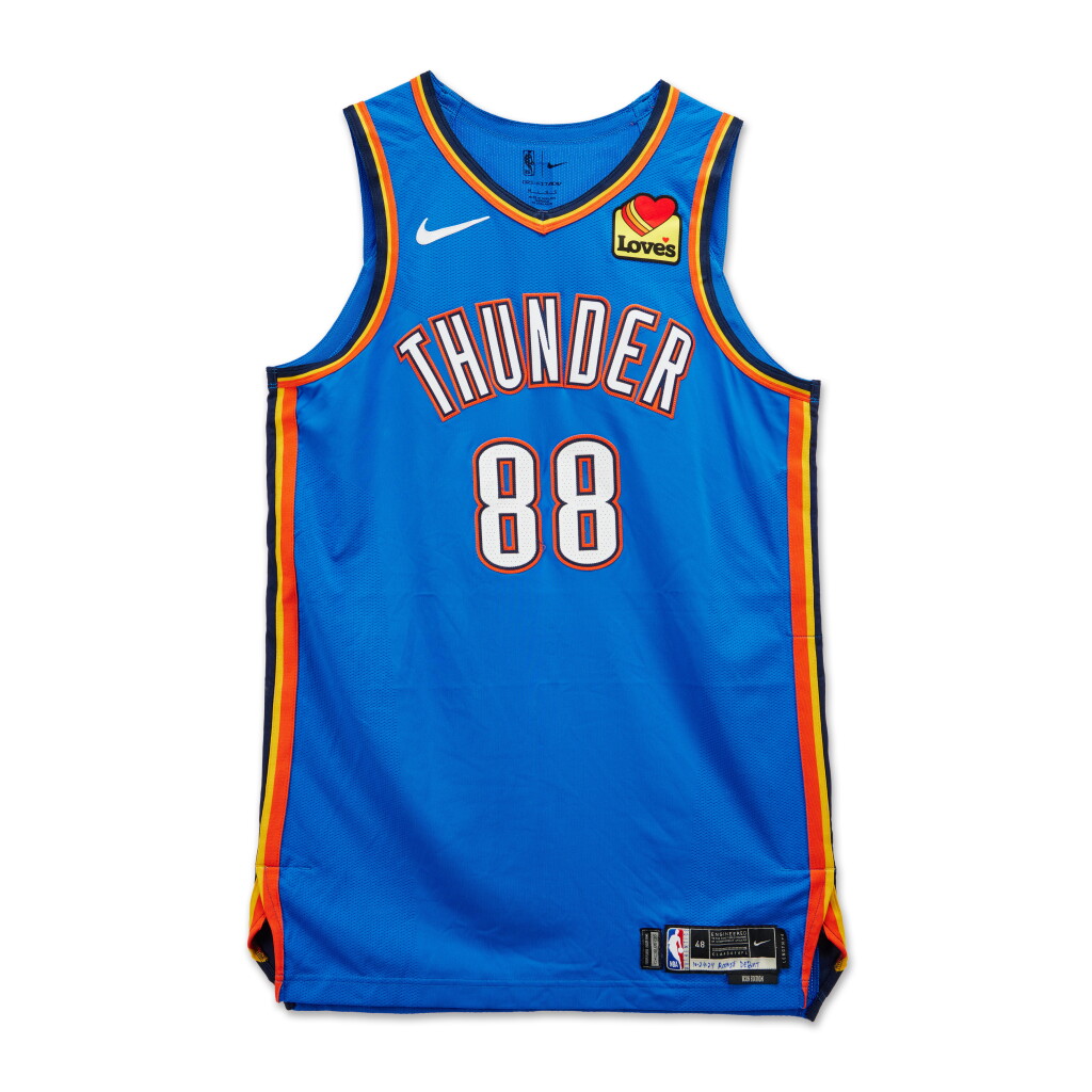 View full screen - View 1 of Lot 32. Alex Ducas ‘Rookie Debut’ Oklahoma City Thunder 2024-2025 Kia NBA Tip-Off Game Issued Icon Edition Jersey | Probable Wear.