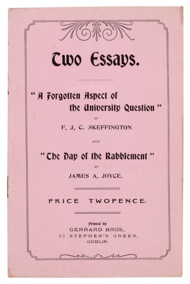View full screen - View 1 of Lot 87. James Joyce and F.J.C. Skeffington | Two essays, 1901, first edition.