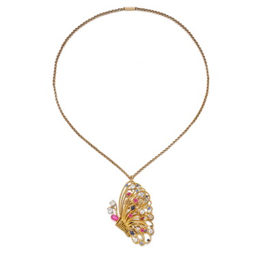 View full screen - View 1 of Lot 336. Gold, Gem-Set and Diamond Pendant-Necklace.