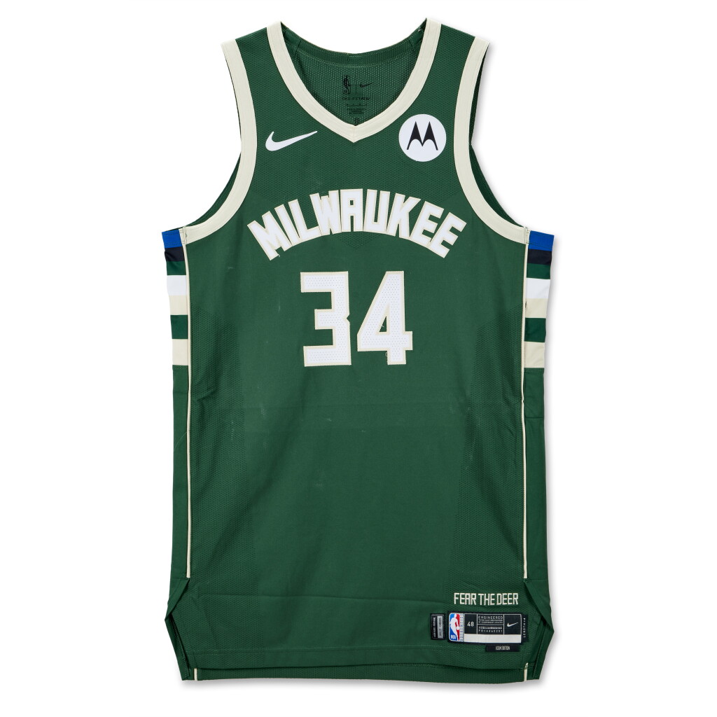 View full screen - View 1 of Lot 4. Giannis Antetokounmpo Milwaukee Bucks 2023-2024 Kia NBA Tip-Off Game Worn Home Jersey.