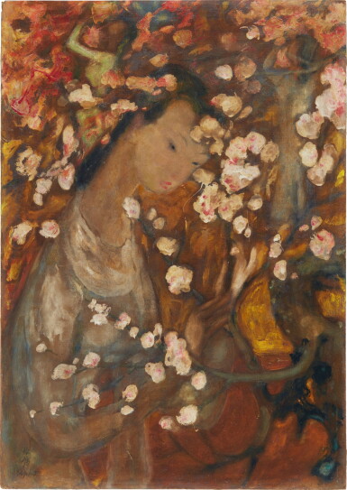 View full screen - View 1 of Lot 1087. Le Pho 黎譜 | Le jeune fille aux fleurs 少女與花.