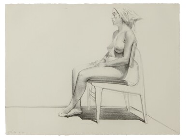 View full screen - View 1 of Lot 32. WAYNE THIEBAUD | NUDE SEATED, CLOSED EYES.