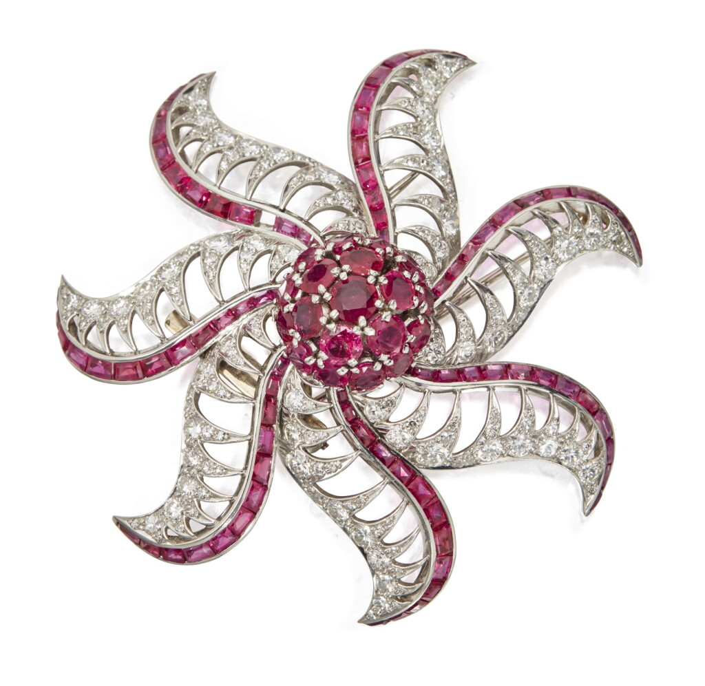 View full screen - View 1 of Lot 361. RUBY AND DIAMOND CLIP-BROOCH.