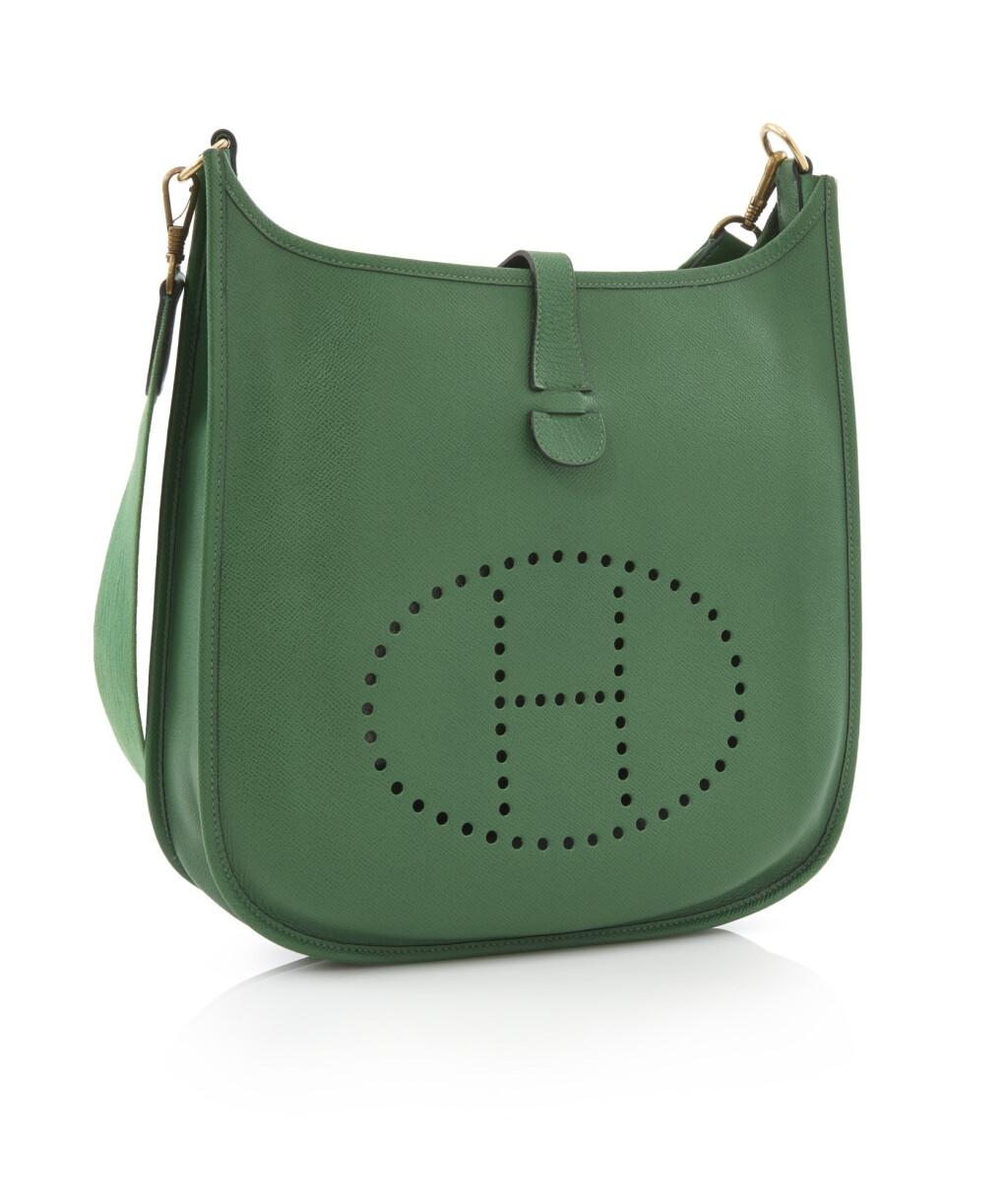 全螢幕檢視 - 查看33Green leather, canvas and palladium hardware Evelyne PM 29, Hermès, 1992的1