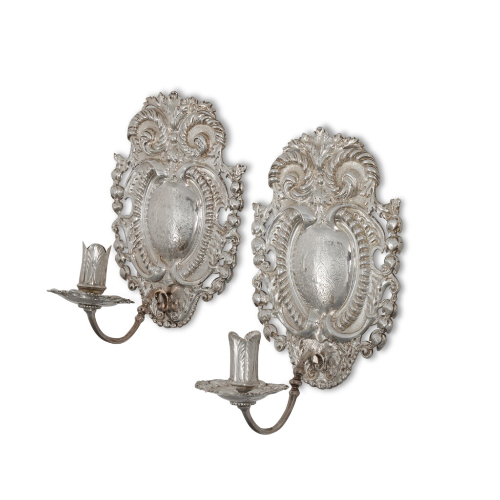 View full screen - View 1 of Lot 20. A Pair Of William And Mary Silver Wall Sconces, Benjamin Bathurst, London, 1692.