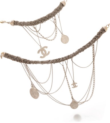 View full screen - View 1 of Lot 149. Silver-tone metal necklace and bracelet.