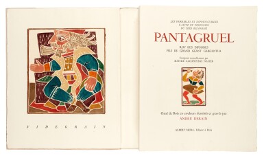 View full screen - View 1 of Lot 112. Rabelais, Pantagruel, illustrated by Derain, Paris, 1943, original wrappers.