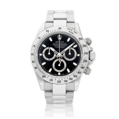 View full screen - View 1 of Lot 8075. Cosmograph Daytona, Reference 116520 | A stainless steel chronograph wristwatch with bracelet, Circa 2007 | 勞力士 | Cosmograph Daytona 型號116520 | 精鋼計時鏈帶腕錶,約2007年製.