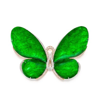 View full screen - View 1 of Lot 325. Jadeite and Diamond Brooch | 翡翠及鑽石胸針.