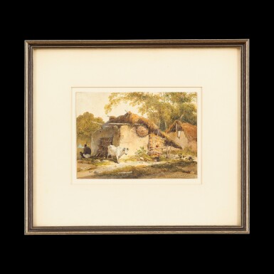 View full screen - View 1 of Lot 208. George Chinnery (1774-1852) Indian Village Scene | 錢納利(1774-1852年) 印度鄉村 紙本水彩 鏡框.