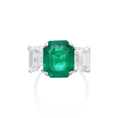 View full screen - View 1 of Lot 743. Emerald and Diamond Ring.