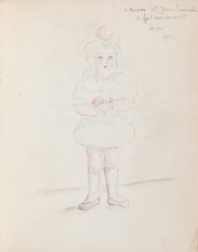 View full screen - View 1 of Lot 174. Devoirs de vacances, 1922. Avec dessin original d'Irène Lagut + 4 ouvrages dont 2 avec envois.