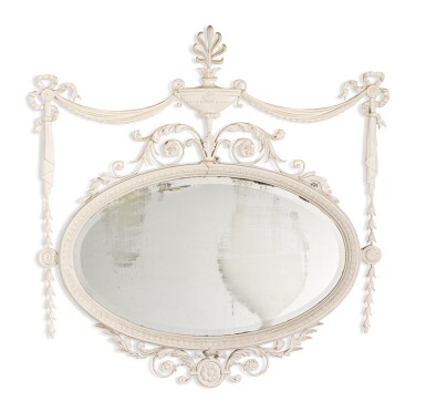 View full screen - View 1 of Lot 35. A George III style white painted gesso and carved wood mirror, late 19th century.