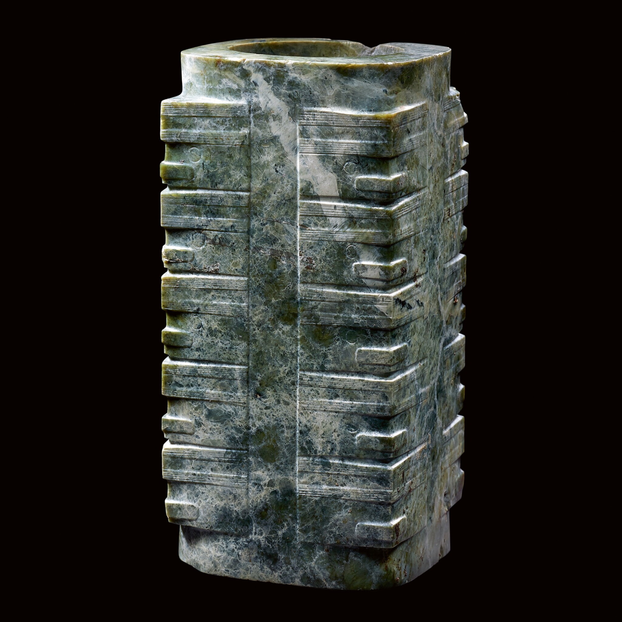 A MOTTLED GREEN JADE CONG NEOLITHIC PERIOD, LIANGZHU CULTURE | 新石器時代良渚文化 玉琮 | Monochrome II | 2020 | Sotheby's