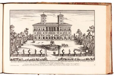 View full screen - View 1 of Lot 113. Falda, Il nuovo teatro delle fabbriche di Roma moderna, Rome, 1665-1699, 2 volumes, half calf.