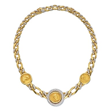 View full screen - View 1 of Lot 79. Bulgari | Gold, Ancient Coin and Diamond 'Monete' Necklace 寶格麗 黃金鑲古代錢幣及鑽石「Monete」項鏈.