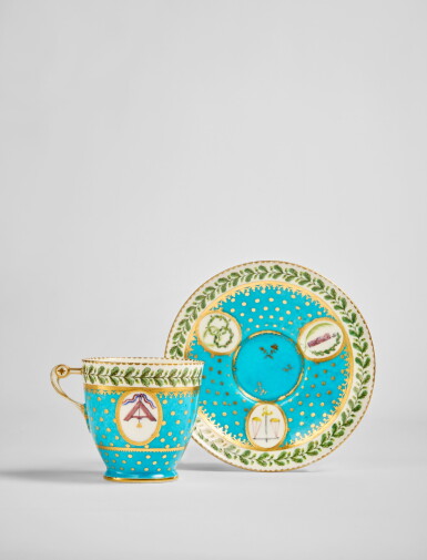 View full screen - View 1 of Lot 690. A Sèvres Porcelain Revolutionary Cup and Saucer (Gobelet à Boizot et soucoupe), circa 1793 .