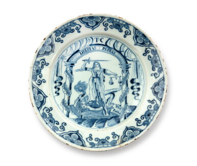 View full screen - View 1 of Lot 188. A BRISTOL DELFTWARE BLUE AND WHITE ELECTIONEERING PLATE, CIRCA 1734-35.