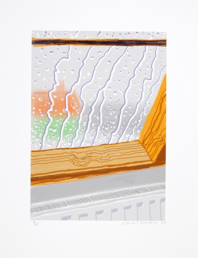 View full screen - View 1 of Lot 29. DAVID HOCKNEY R.A | RAIN ON THE STUDIO WINDOW.