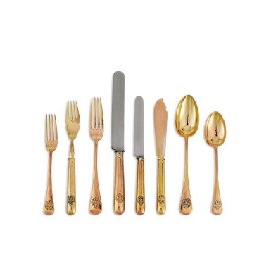 View full screen - View 1 of Lot 1214. A Fabergé Silver-Gilt Flatware Service, Moscow, 1908-1917.