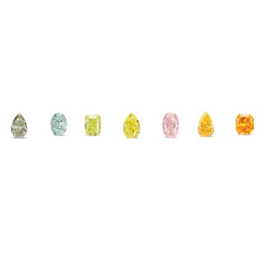 View full screen - View 1 of Lot 1863. A Group of Unmounted Fancy Coloured Diamonds | 一組七顆彩色鑽石.