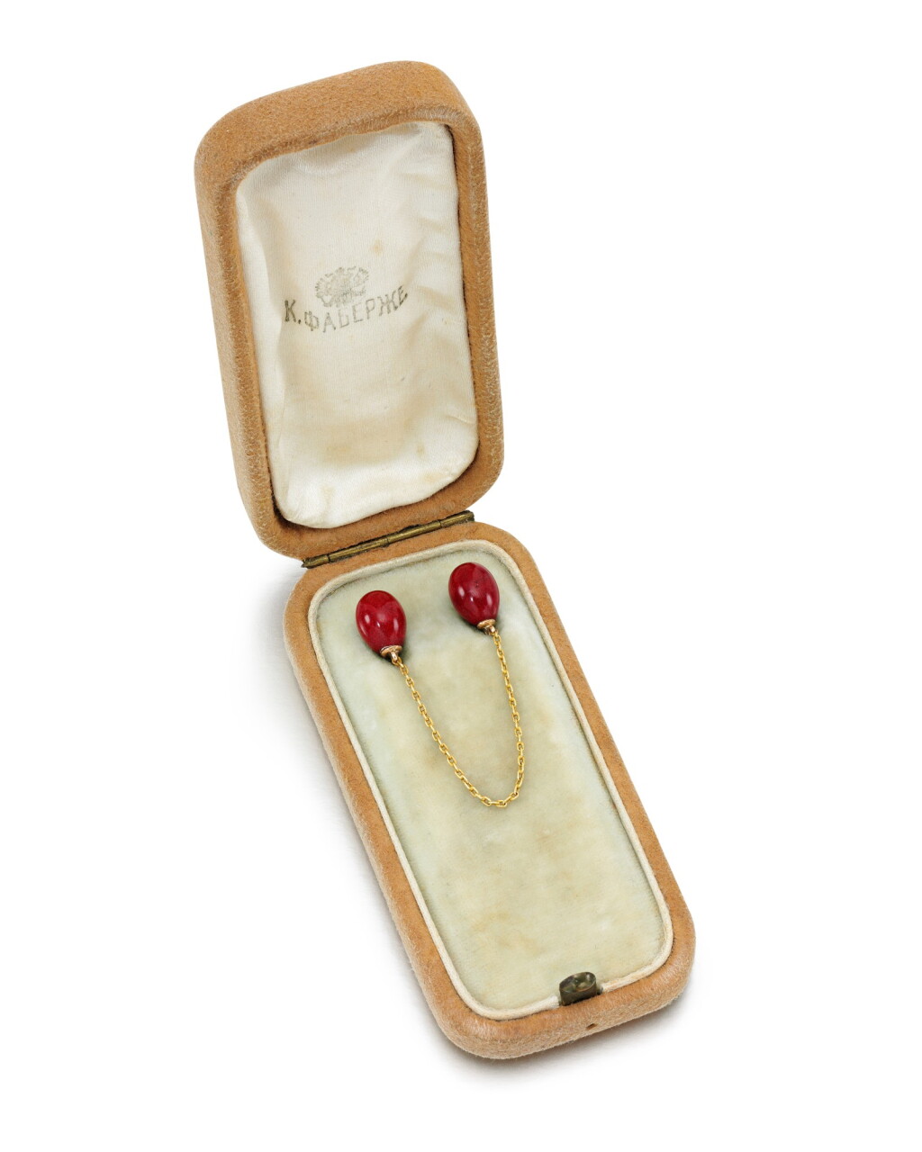 View full screen - View 1 of Lot 8. A FABERGÉ GOLD AND PURPURINE DOUBLE TIEPIN, CIRCA 1900.