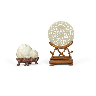 View full screen - View 1 of Lot 65. Two celadon jade carvings, Qing dynasty, 18th / 19th century.
